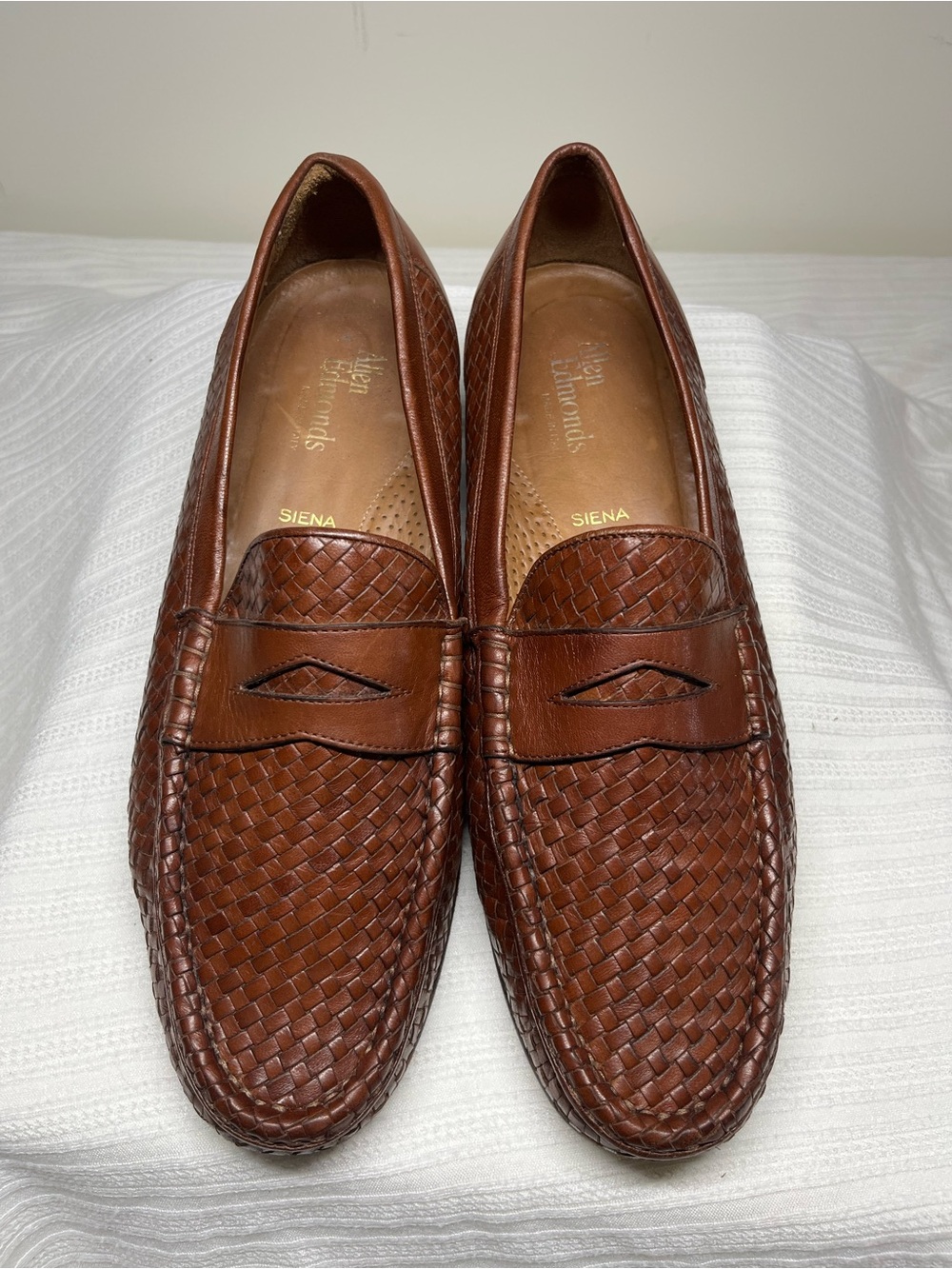 Allen Edmonds Brown Woven Leather Penny Loafers - Picture 2 of 5